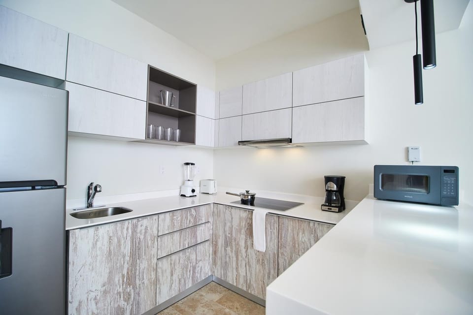 Kitchen or kitchenette, stove