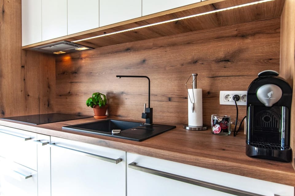 Kitchen or kitchenette, stove