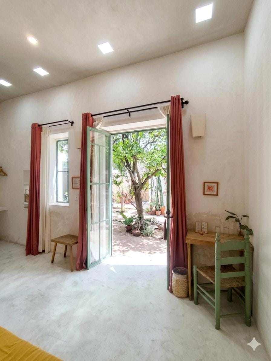 Bed, Photo of the whole room, Bedroom, Garden view, air conditioner