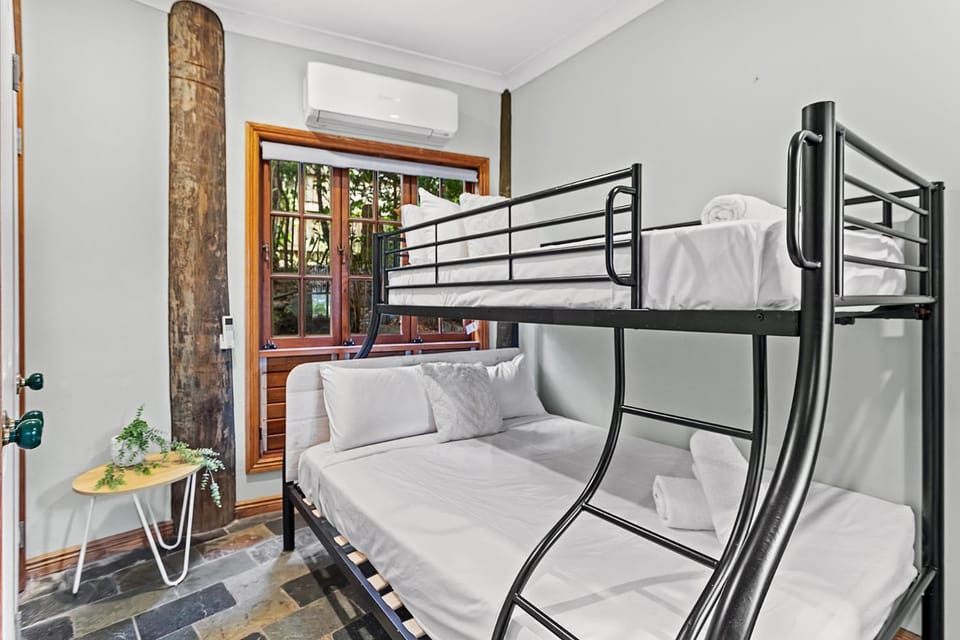 Bed, Bedroom, bunk bed, towels, air conditioner