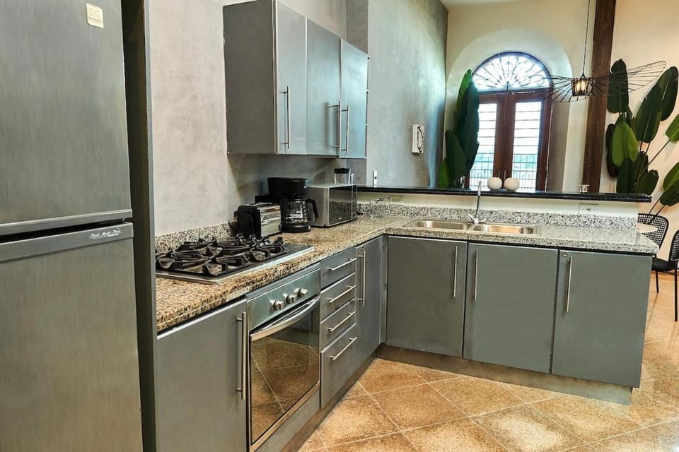 Kitchen or kitchenette, stove