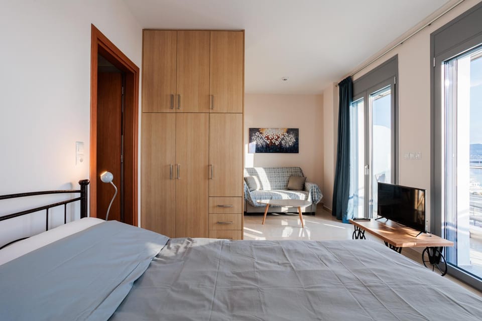 Bed, wardrobe