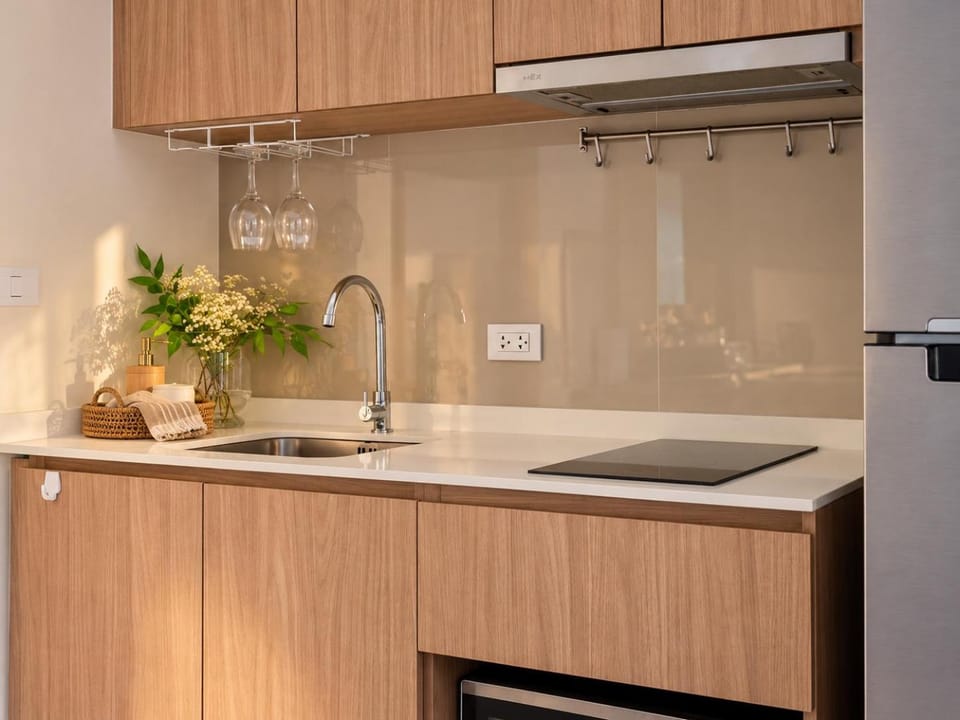Kitchen or kitchenette, stove