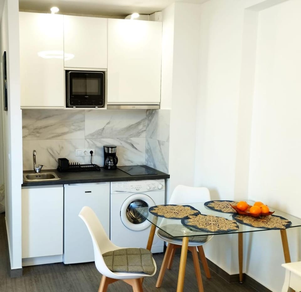 Kitchen or kitchenette, stove