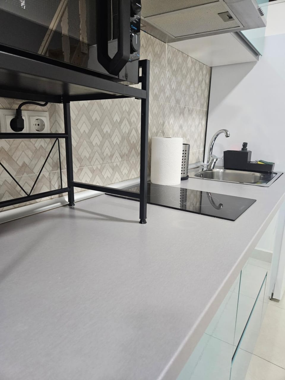 Kitchen or kitchenette, stove