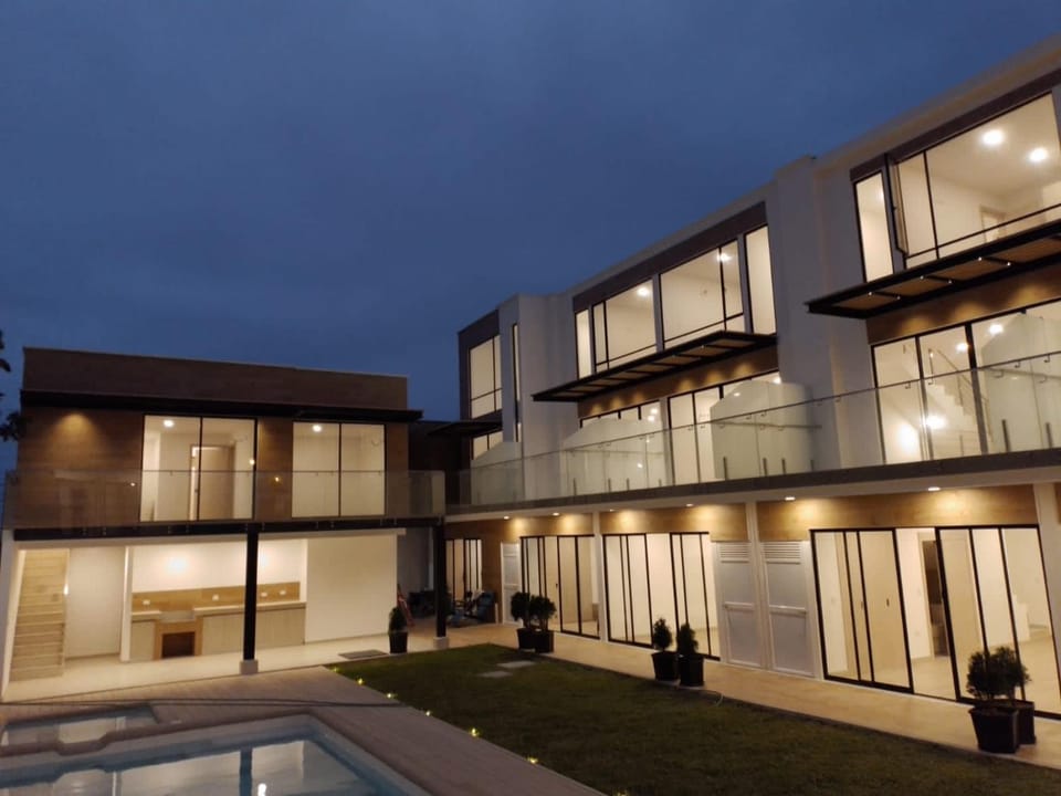 Property building, Night, Swimming pool