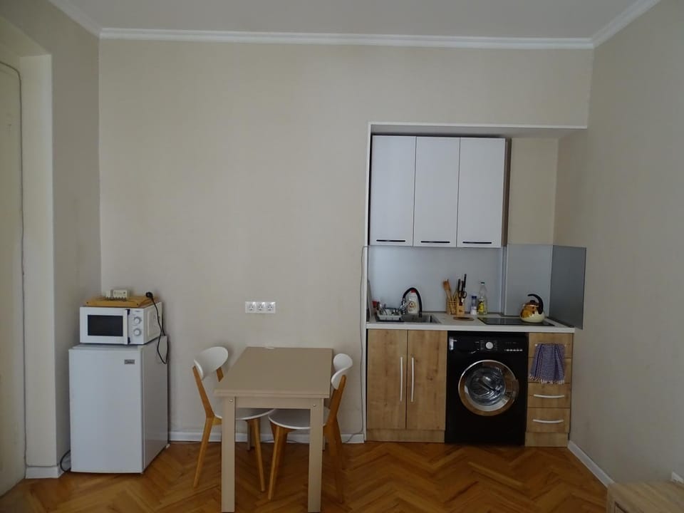 Coffee/tea facilities, Kitchen or kitchenette, Dining area, minibar, stove, washing machine, kitchen
