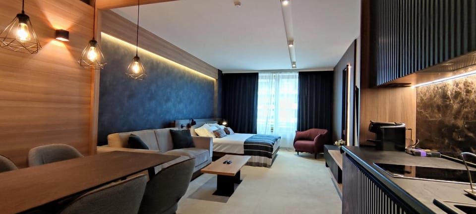Kitchen or kitchenette, Living room, Seating area