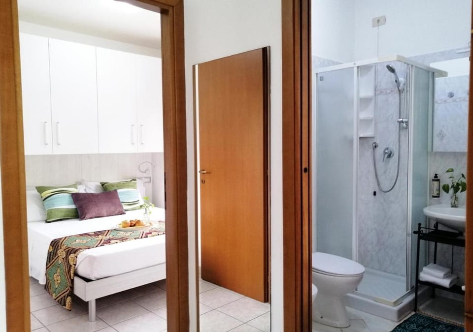 Shower, Bed, Bathroom, Photo of the whole room, Bedroom, towels, wardrobe