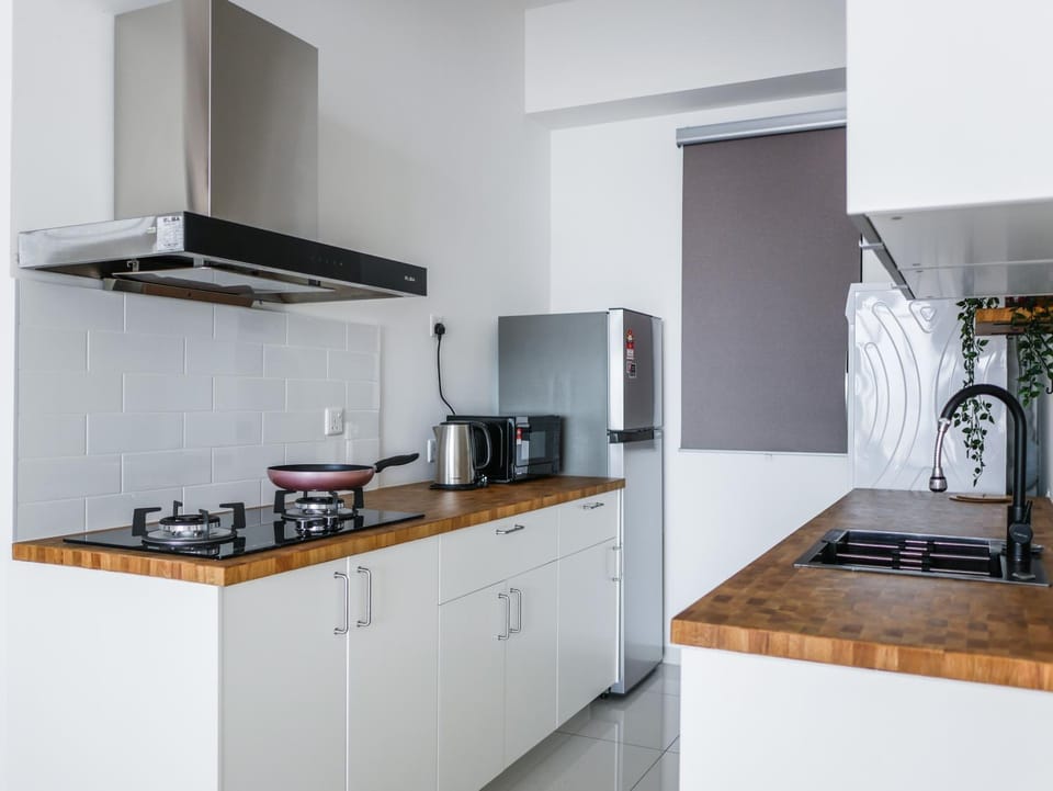 Kitchen or kitchenette, stove
