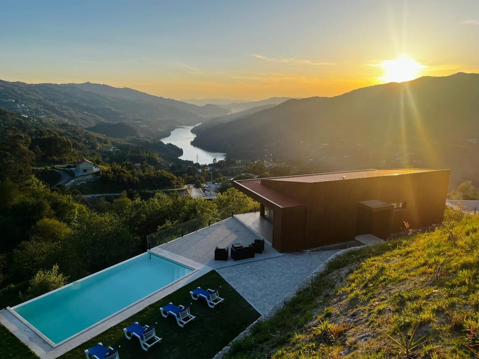 Nearby landmark, Natural landscape, Lake view, Mountain view, Pool view, River view, Swimming pool, Sunset, sunbed