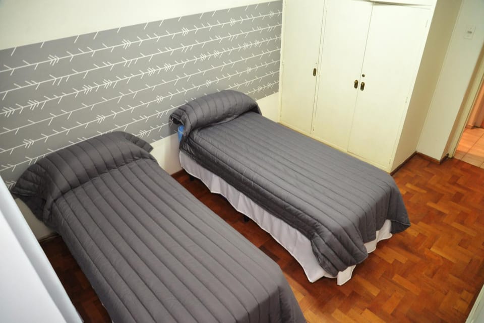Bed, wardrobe