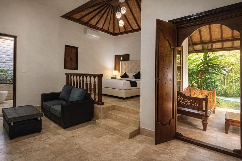 Bed, Garden, Living room, Photo of the whole room, Bedroom, Garden view