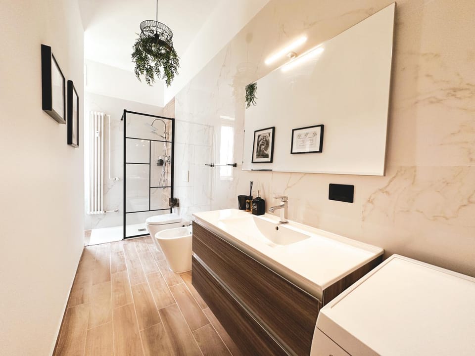 Shower, Toilet, Bathroom, Photo of the whole room, bidet, washing machine