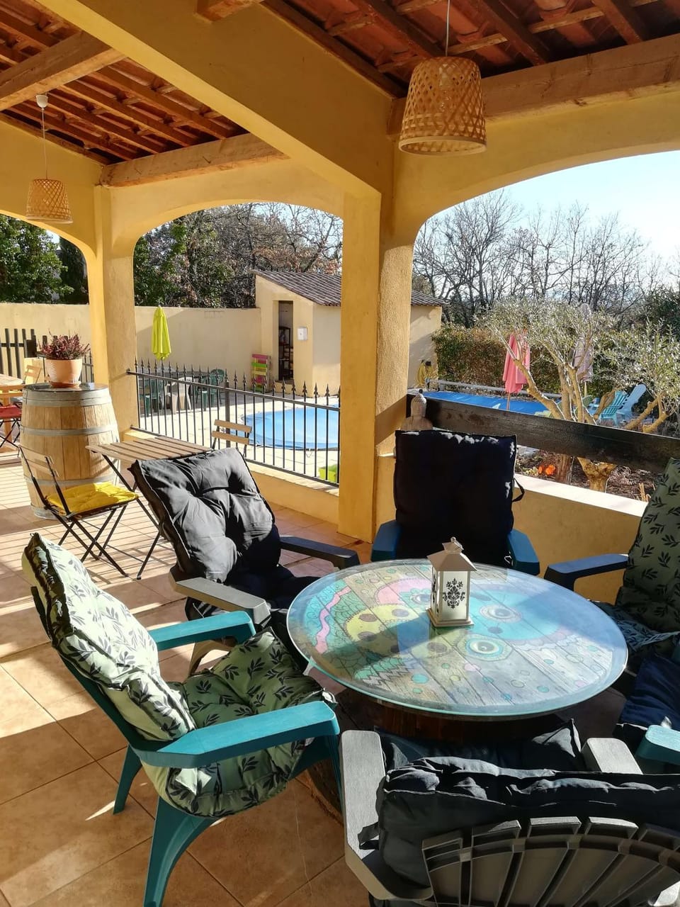 Patio, Day, View (from property/room), Balcony/Terrace, Living room, Seating area, Dining area, Pool view, Swimming pool, sunbed