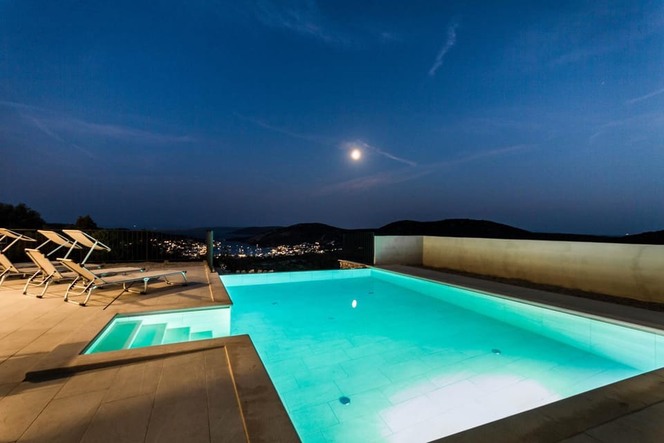 Night, Natural landscape, Pool view, Swimming pool, sunbed