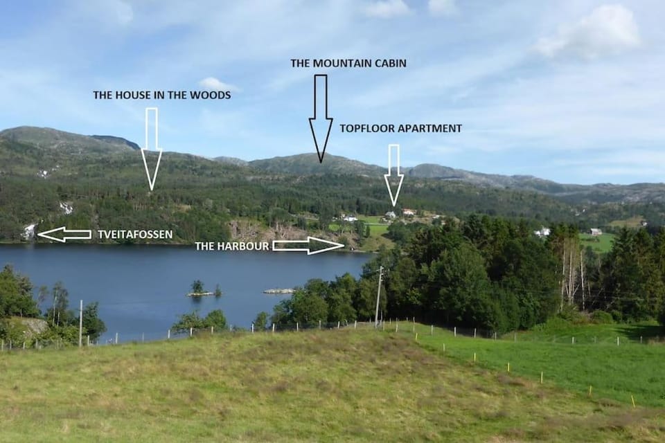 Text overlay, Lake view, Mountain view