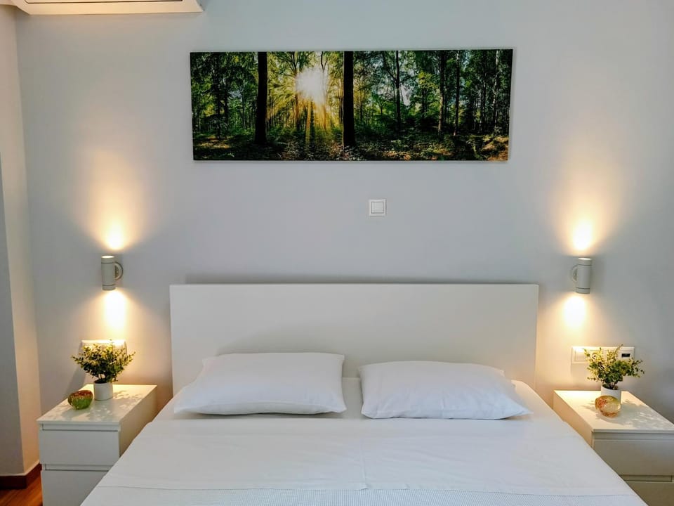 Bed, TV and multimedia, Photo of the whole room, Decorative detail, Decorative detail, Bedroom, Family, Family, towels, towels, air conditioner