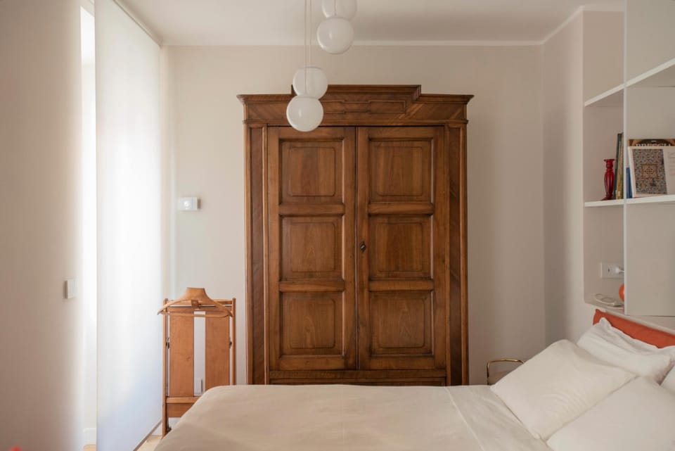 Bed, wardrobe
