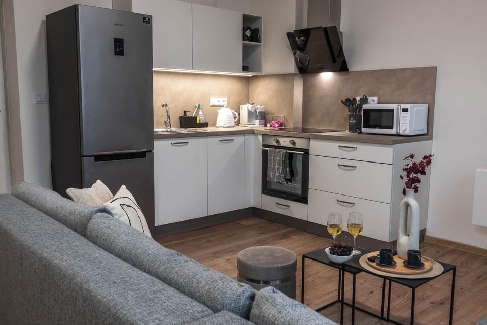 Coffee/tea facilities, Kitchen or kitchenette, Living room, Dining area, minibar, pet friendly, stove