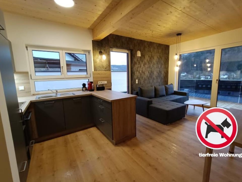 Kitchen or kitchenette, Living room, Seating area