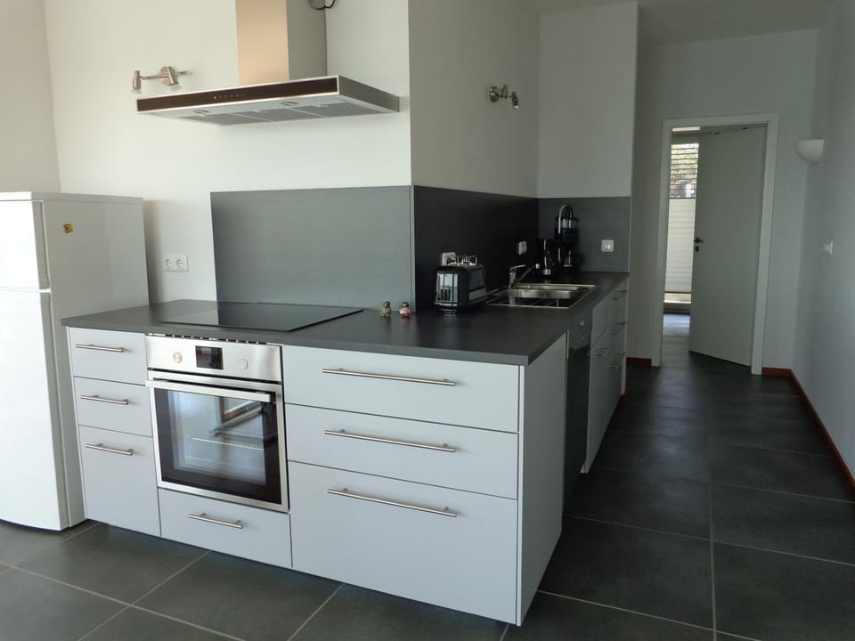 Kitchen or kitchenette, stove
