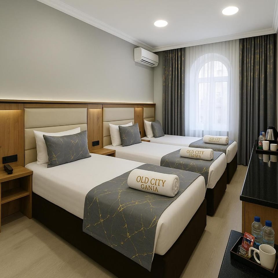 Bed, Photo of the whole room, Bedroom, towels, air conditioner