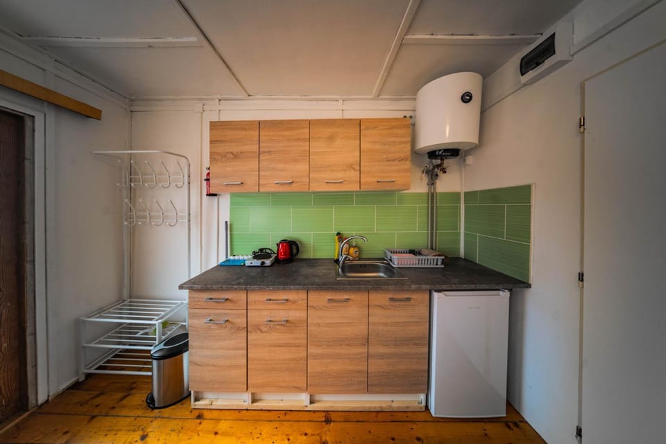 Kitchen or kitchenette, stove