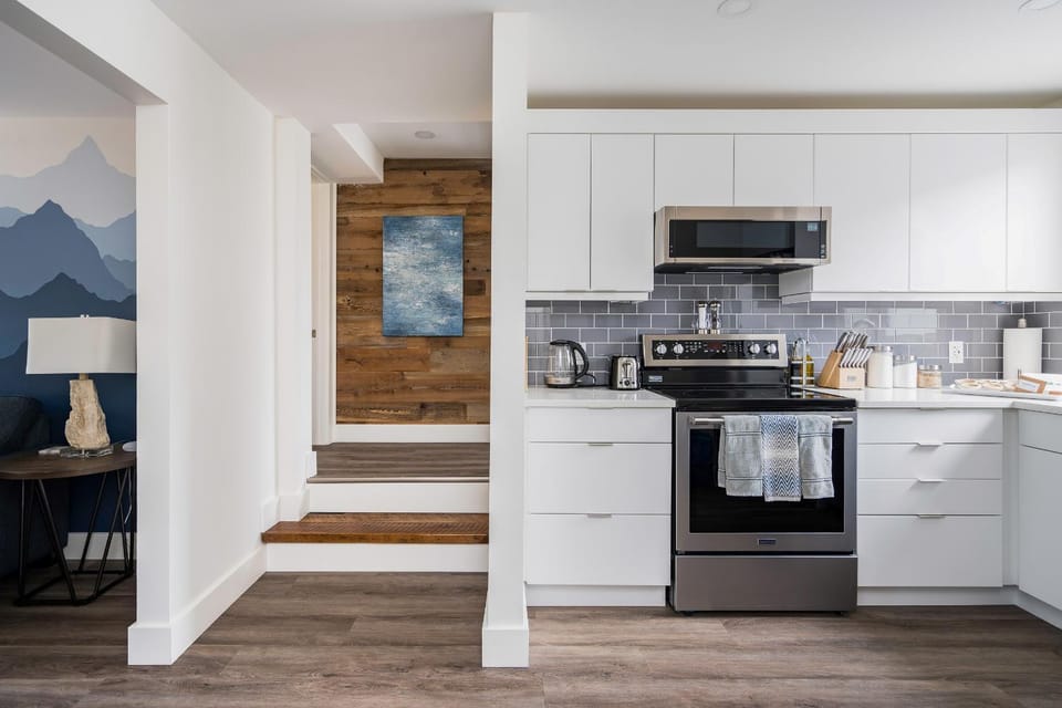 Kitchen or kitchenette, oven, stove, toaster