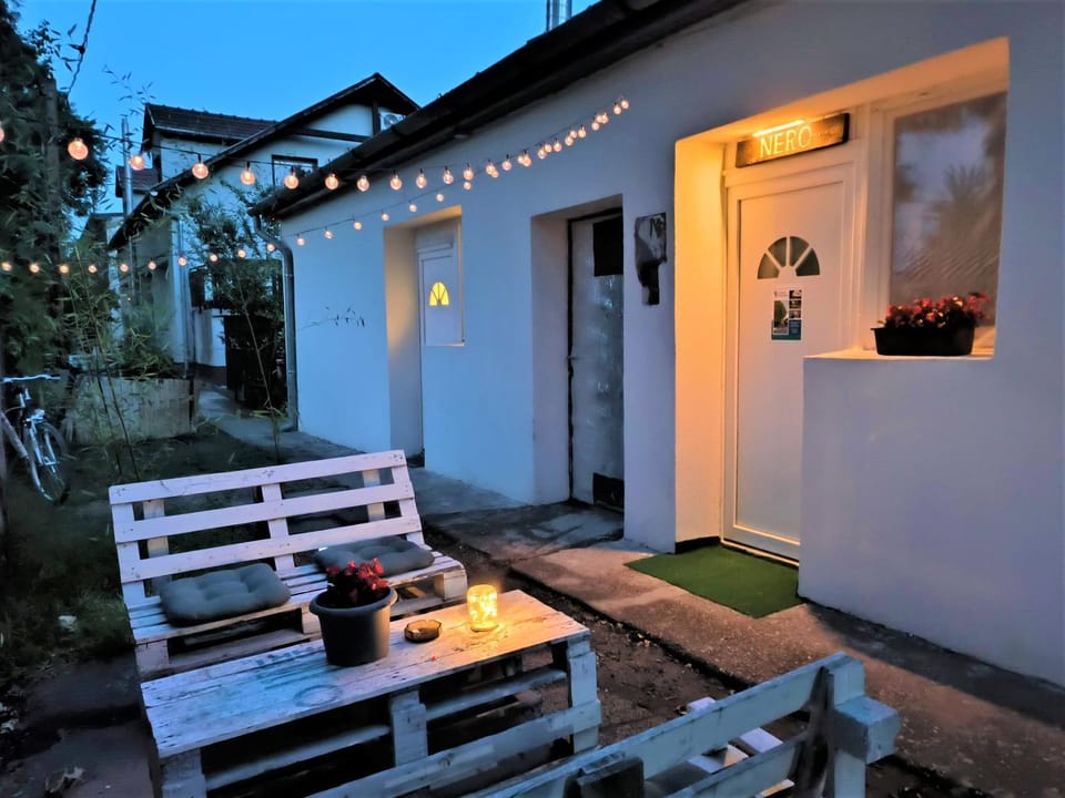 Property building, Patio, Night, View (from property/room), Balcony/Terrace, Dining area, Inner courtyard view