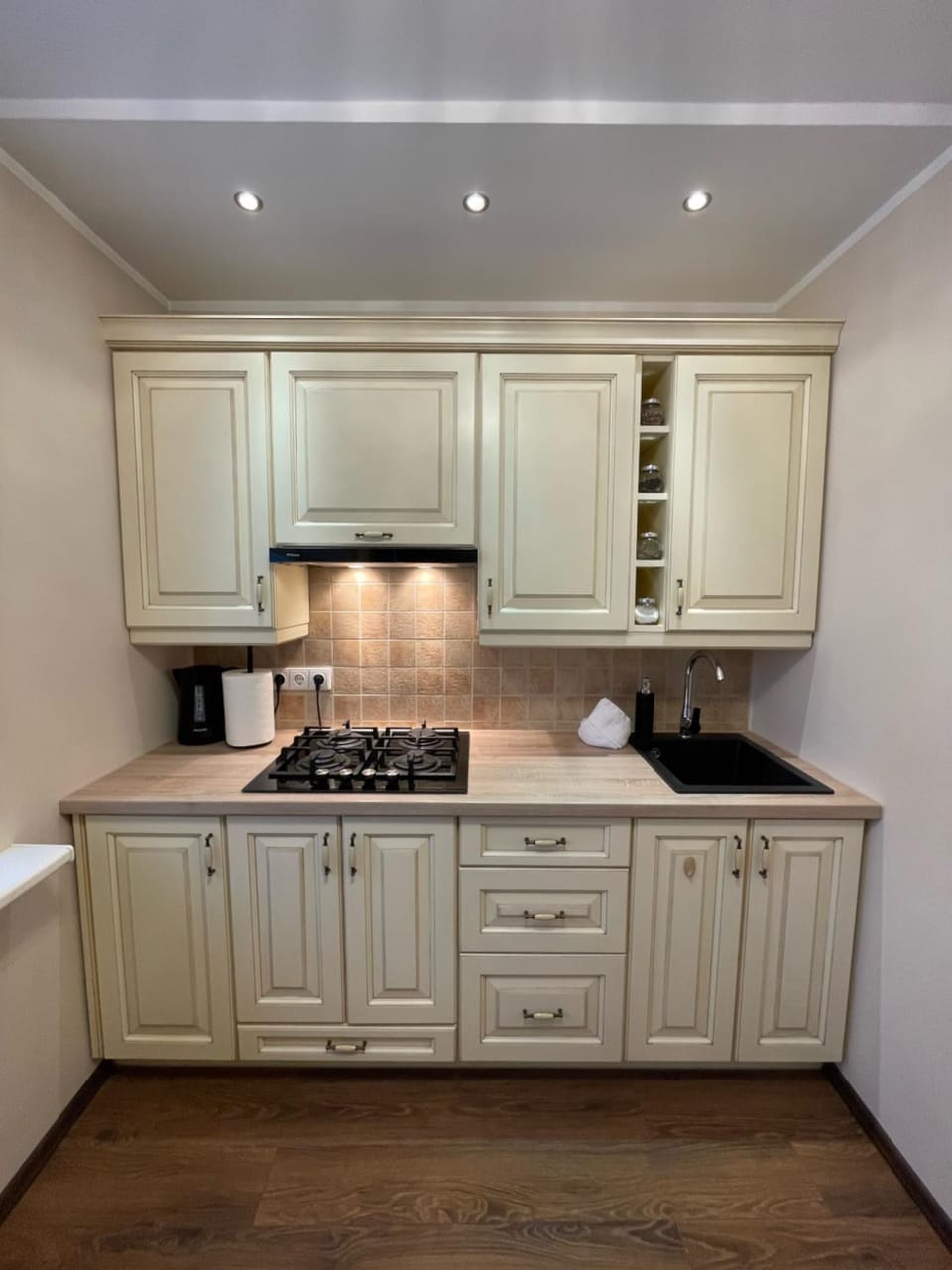 Kitchen or kitchenette, stove