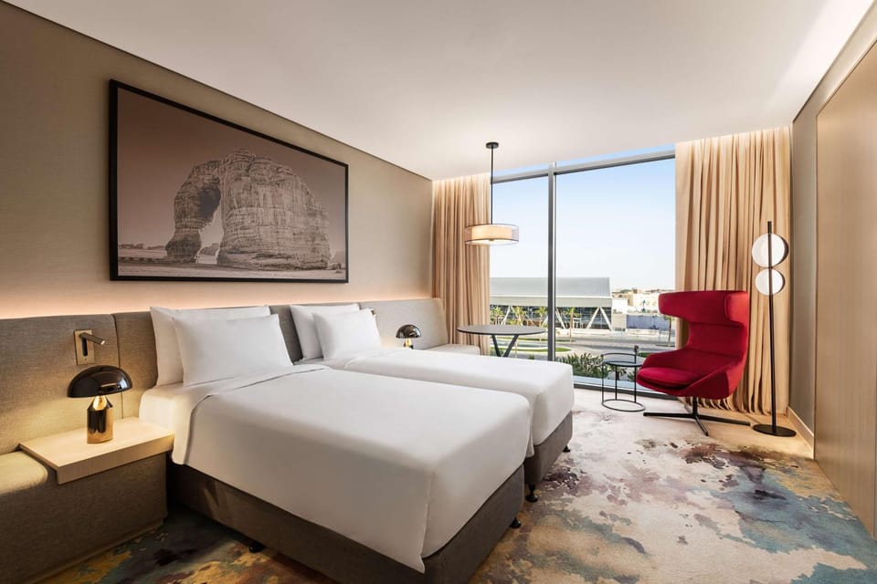 Bed, View (from property/room), Decorative detail, Seating area, Bedroom, Landmark view