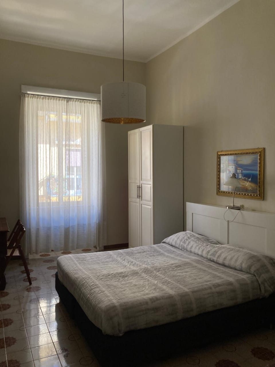 Bed, wardrobe