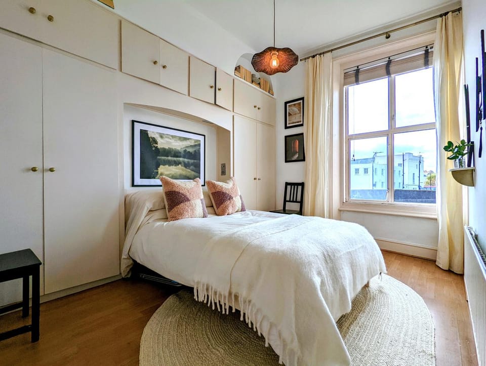 Bed, wardrobe