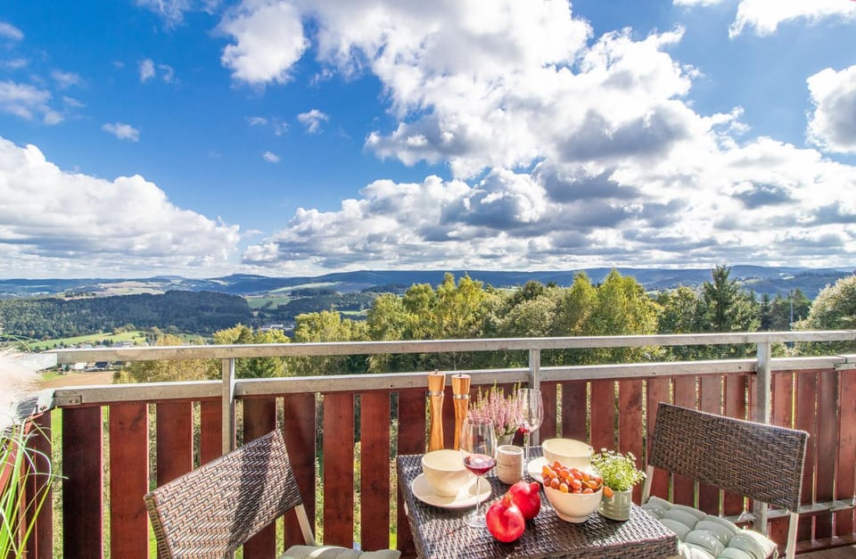 Property building, Natural landscape, View (from property/room), Balcony/Terrace, Dining area, Mountain view