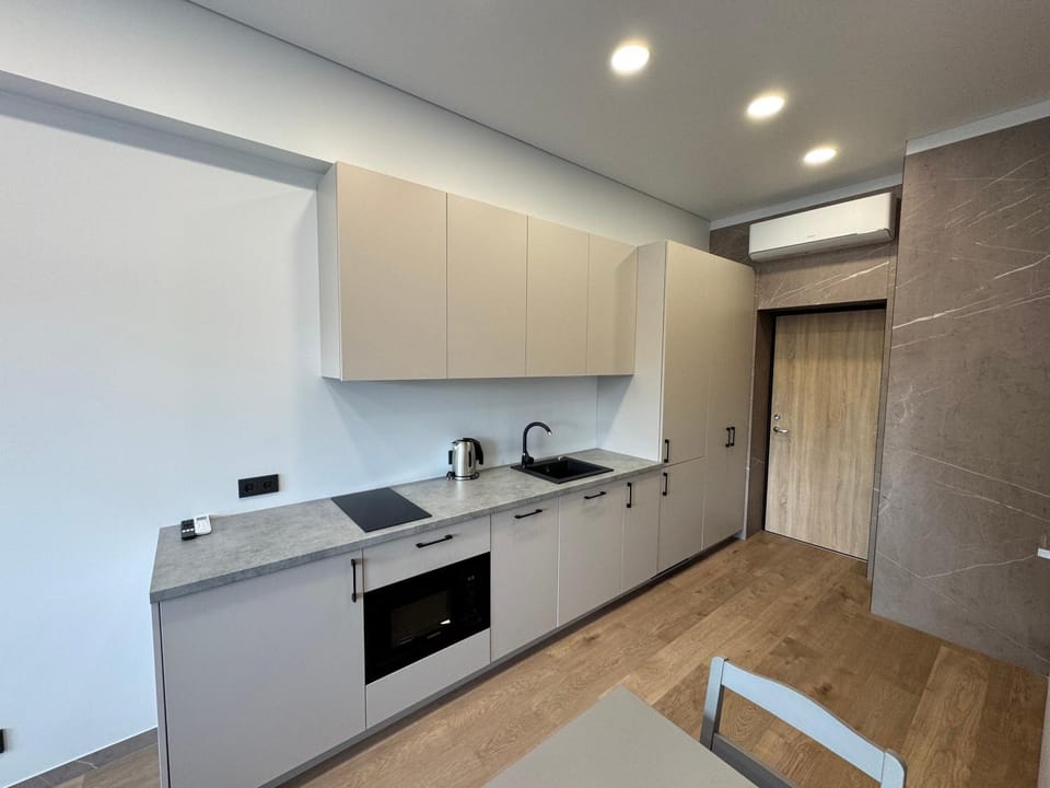 Kitchen or kitchenette, stove