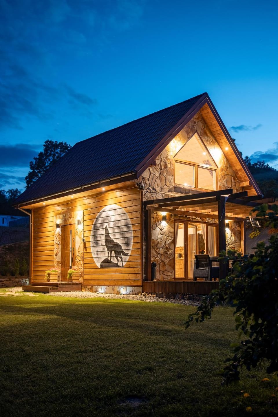 Property building, Night, Garden, Garden view