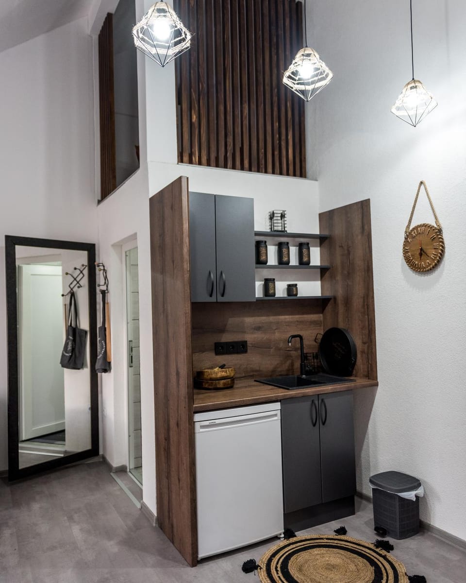 Kitchen or kitchenette, stove