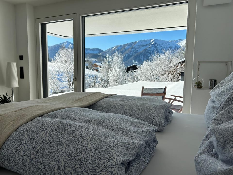 Bed, Winter, View (from property/room), View (from property/room), Living room, Landmark view, Mountain view, Mountain view