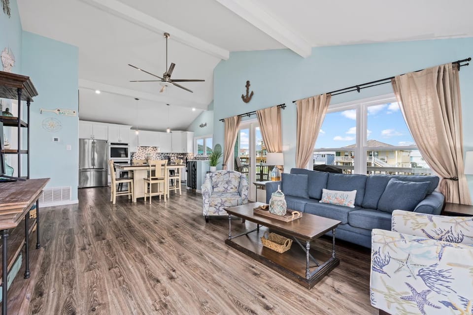 Kitchen or kitchenette, Living room, Seating area, Sea view, furniture