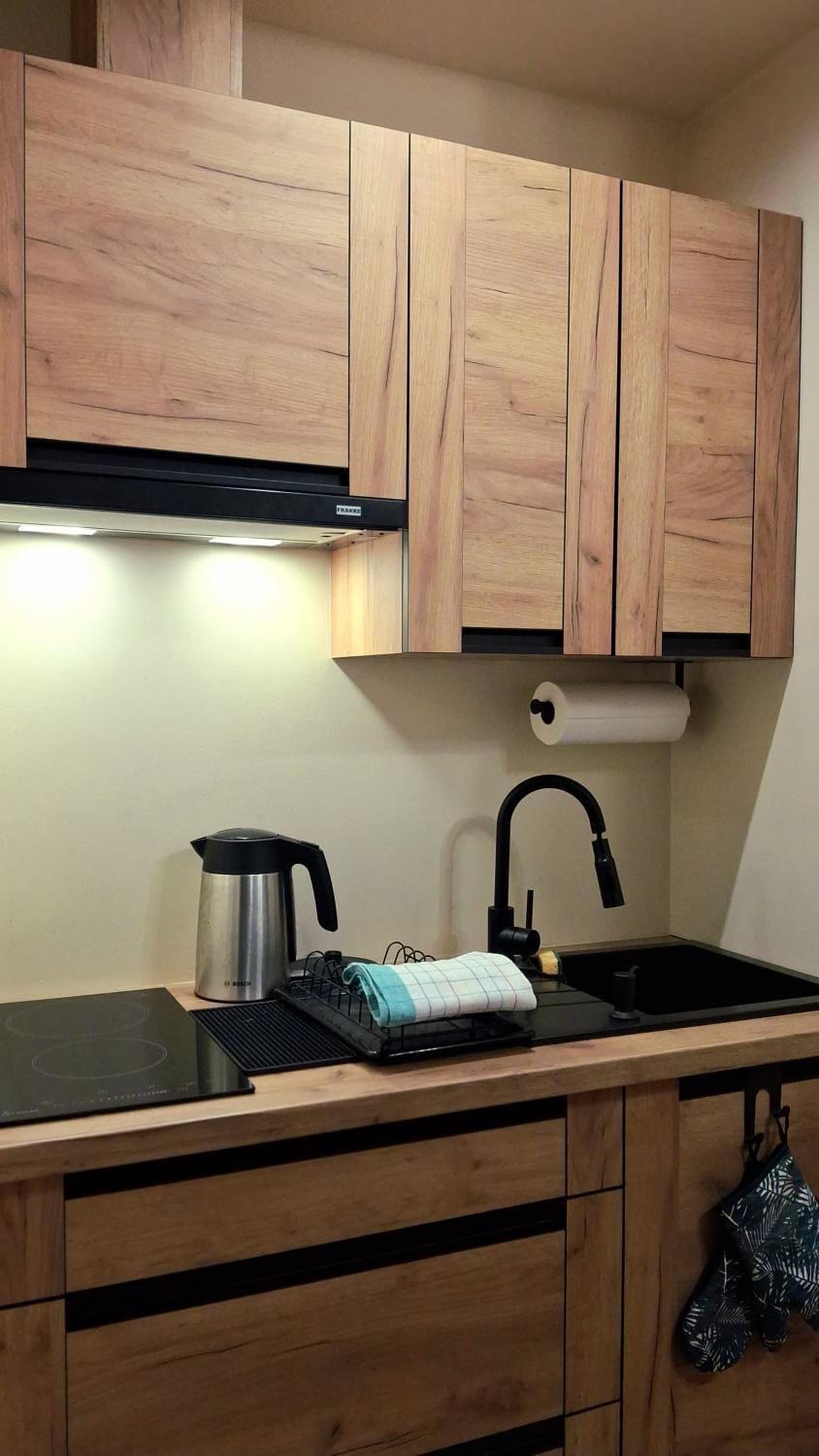 Kitchen or kitchenette, stove