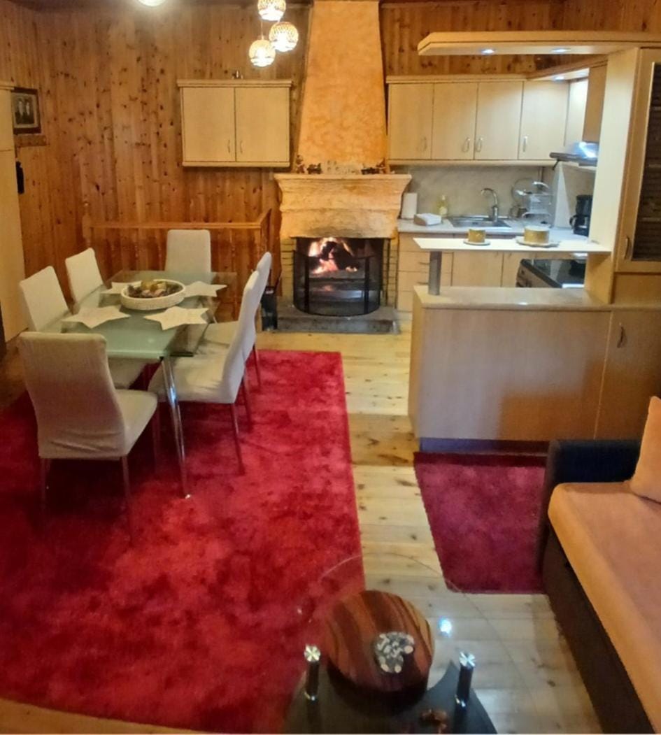 Kitchen or kitchenette, Dining area, fireplace, oven, stove