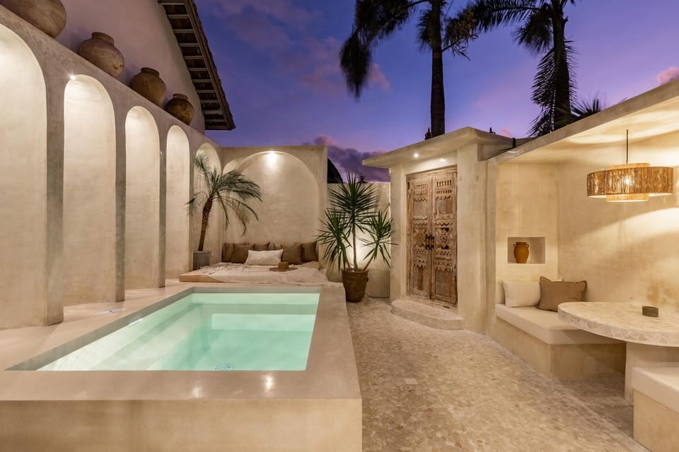 Night, Pool view, Swimming pool, Swimming pool