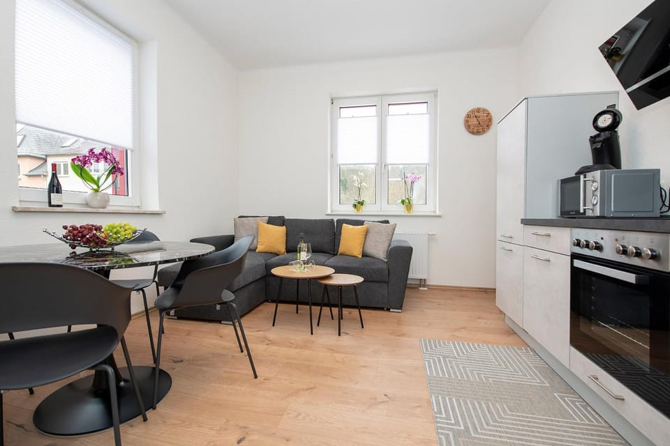 Living room, Dining area, stove, toaster, kitchen
