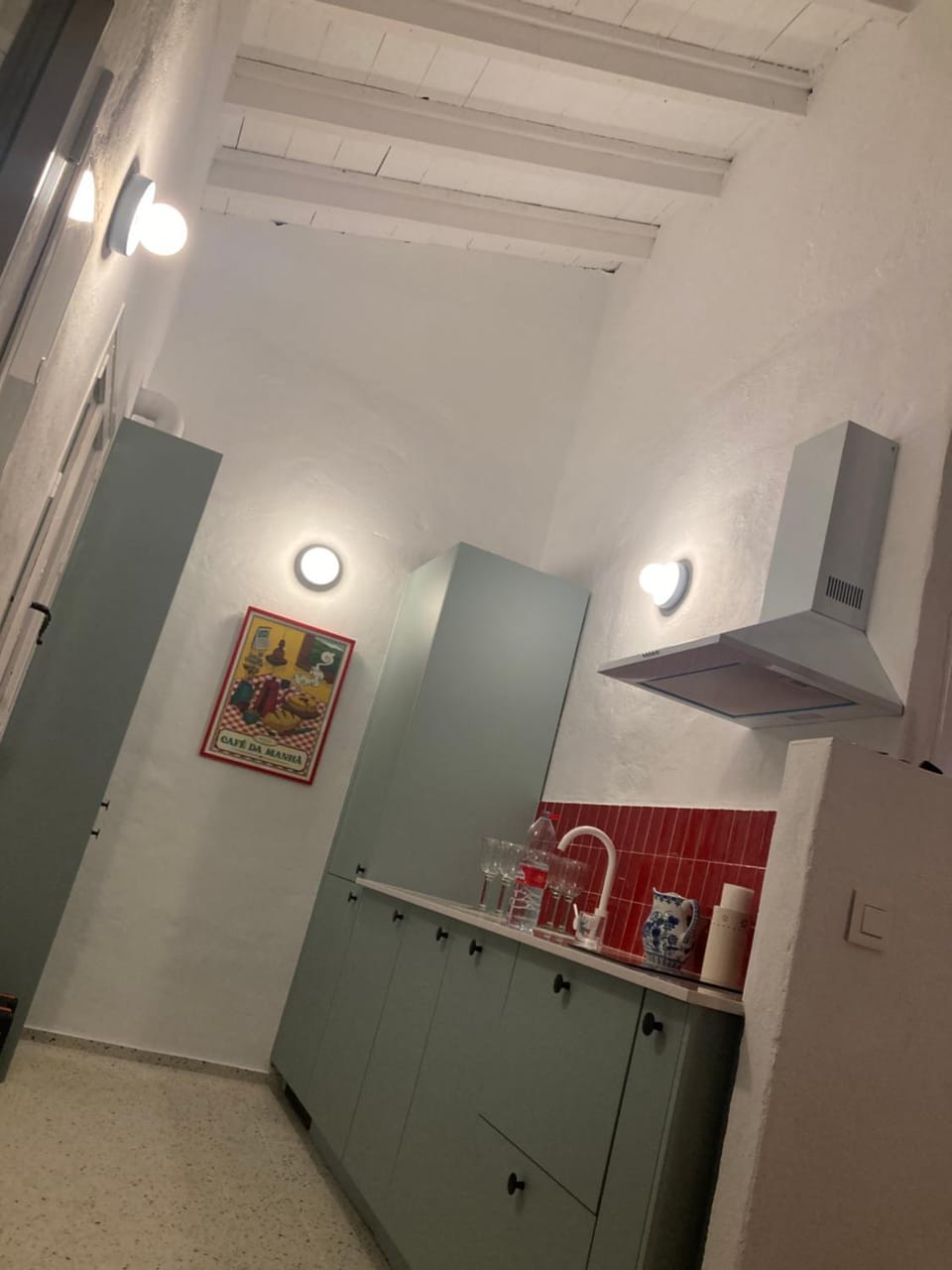 Kitchen or kitchenette, stove