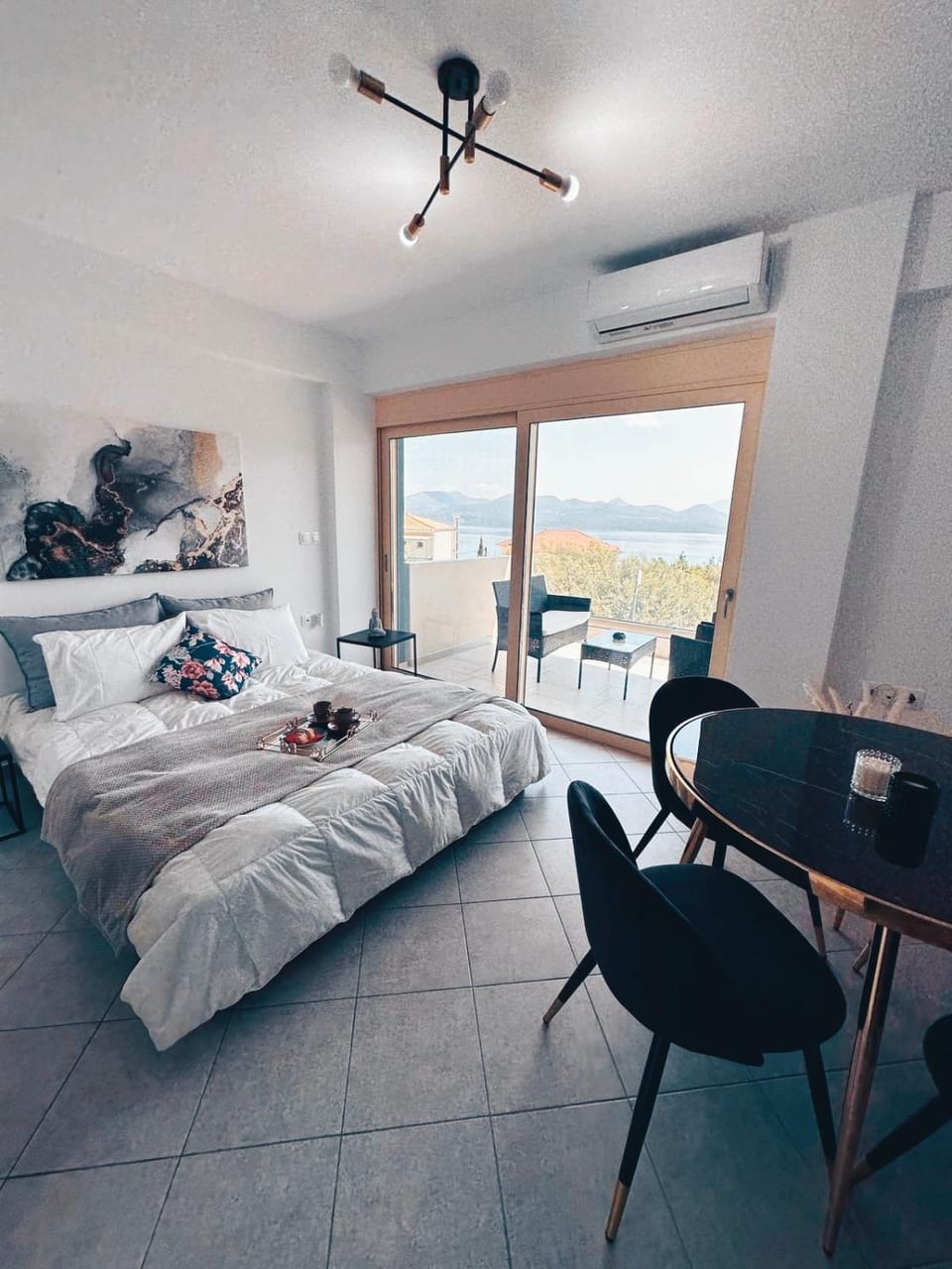 Bed, Living room, Dining area