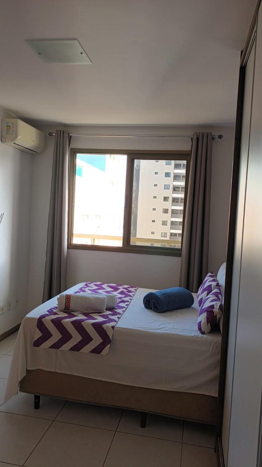 Bed, Photo of the whole room, Bedroom, towels, air conditioner