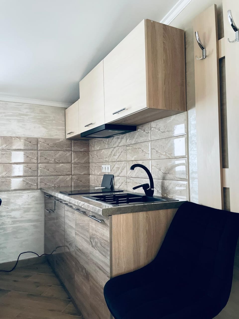 Kitchen or kitchenette, stove