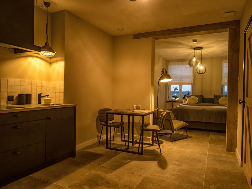 Kitchen or kitchenette, Living room, Seating area