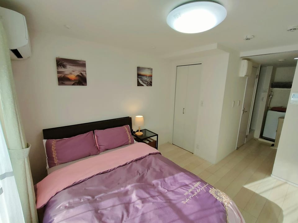 Bed, wardrobe